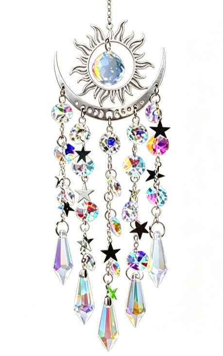✨Flame Moon AB Color Crystal Pointed Bead Wind Chime Sun Catcher Pendant, ☀️ Una Colección para Llenar tu Vida de Luz✨