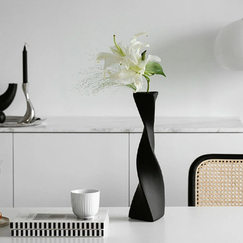 41cm Ceramic Rotary Vase Nordic Modern Art Simple, Black