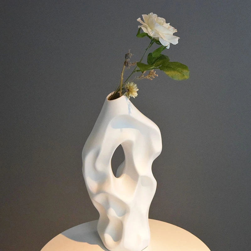 37cm Nordic Ceramic Vase Abstract Pampas Grass Dried Flower, White