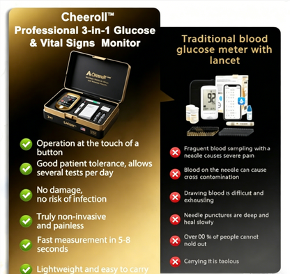 🩸Health America Subsidized Product | Cheeroll® Professional 12in1 Glucose & Vital Signs Monitor-Painless, Fast, Precise& FDA-Backed(Made in California, USA)