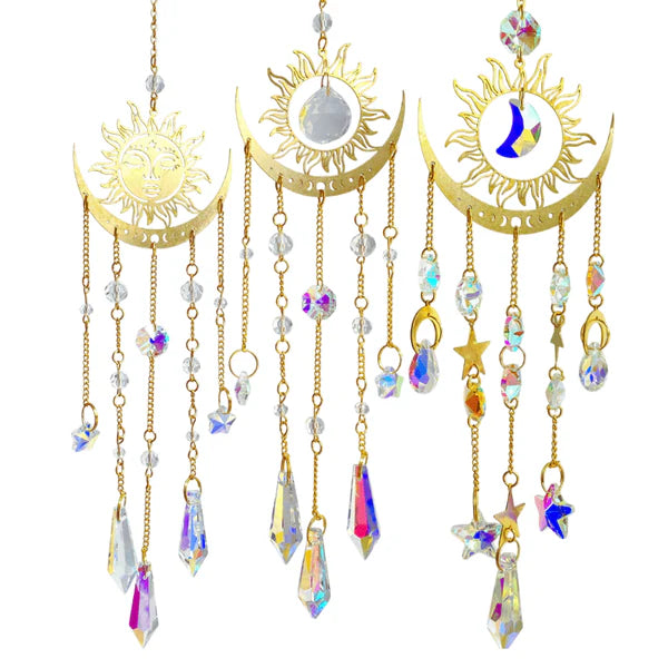✨Flame Moon AB Color Crystal Pointed Bead Wind Chime Sun Catcher Pendant, ☀️ Una Colección para Llenar tu Vida de Luz✨