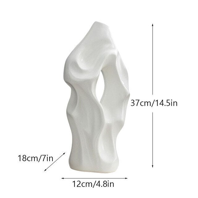 37cm Nordic Ceramic Vase Abstract Pampas Grass Dried Flower, White