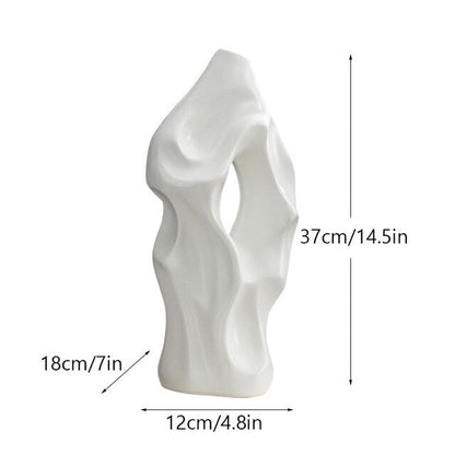 37cm Nordic Ceramic Vase Abstract Pampas Grass Dried Flower, White