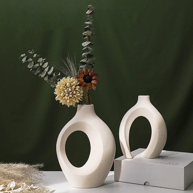 2Pcs/Set Ceramic Flower Vase Nordic Frosted White Matte