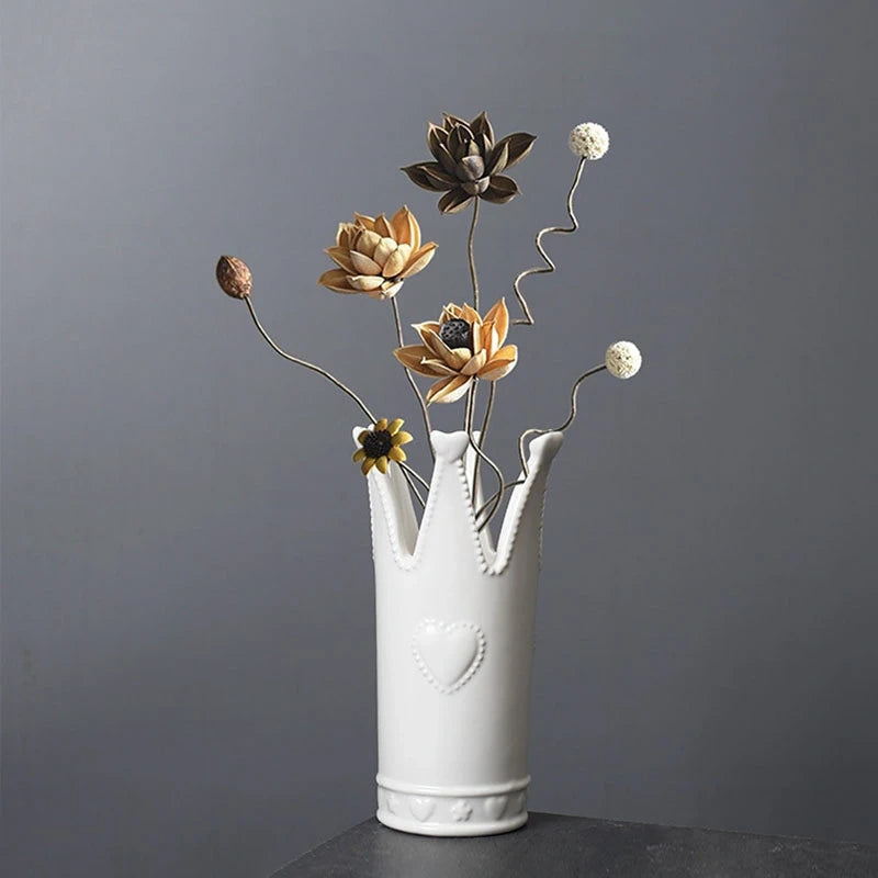 Ceramic Crown Vase Centerpieces, White