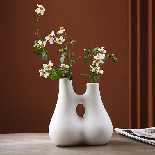 Ceramic White Vase Pampas Grass Nordic Modern